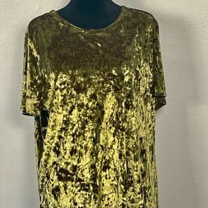 Velvet Gold & Green Shift Shirt with Keyhole Ribbon Detail